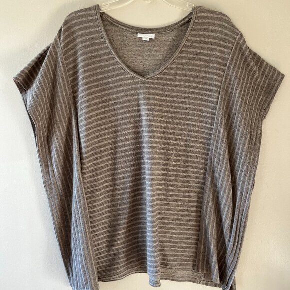 Pure Jill Tops - J.Jill Pure Jill Sz L Striped Poncho Pullover Heather Brown V Neck Kimono Sleeve